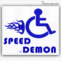 Funny Joke-Speed Demon-EXTERNAL BLUE ON WHITE-Disabled Car,Van Sticker-Disability Mobility Sign Outside Window Sticker for Truck,Vehicle,Self Adhesive Vinyl Sign Handicapped Logo